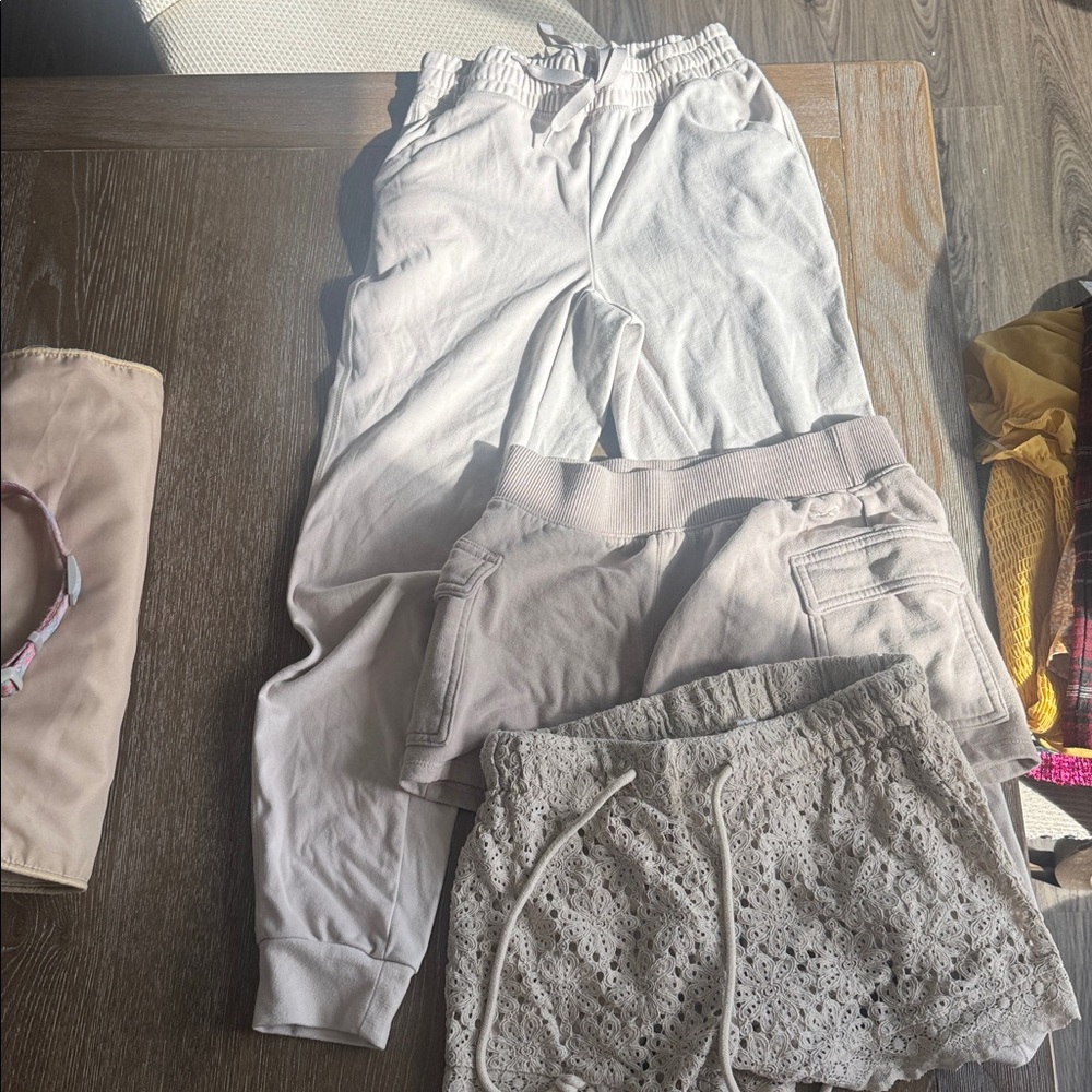 Light Gray Pants and Lace Shorts Set